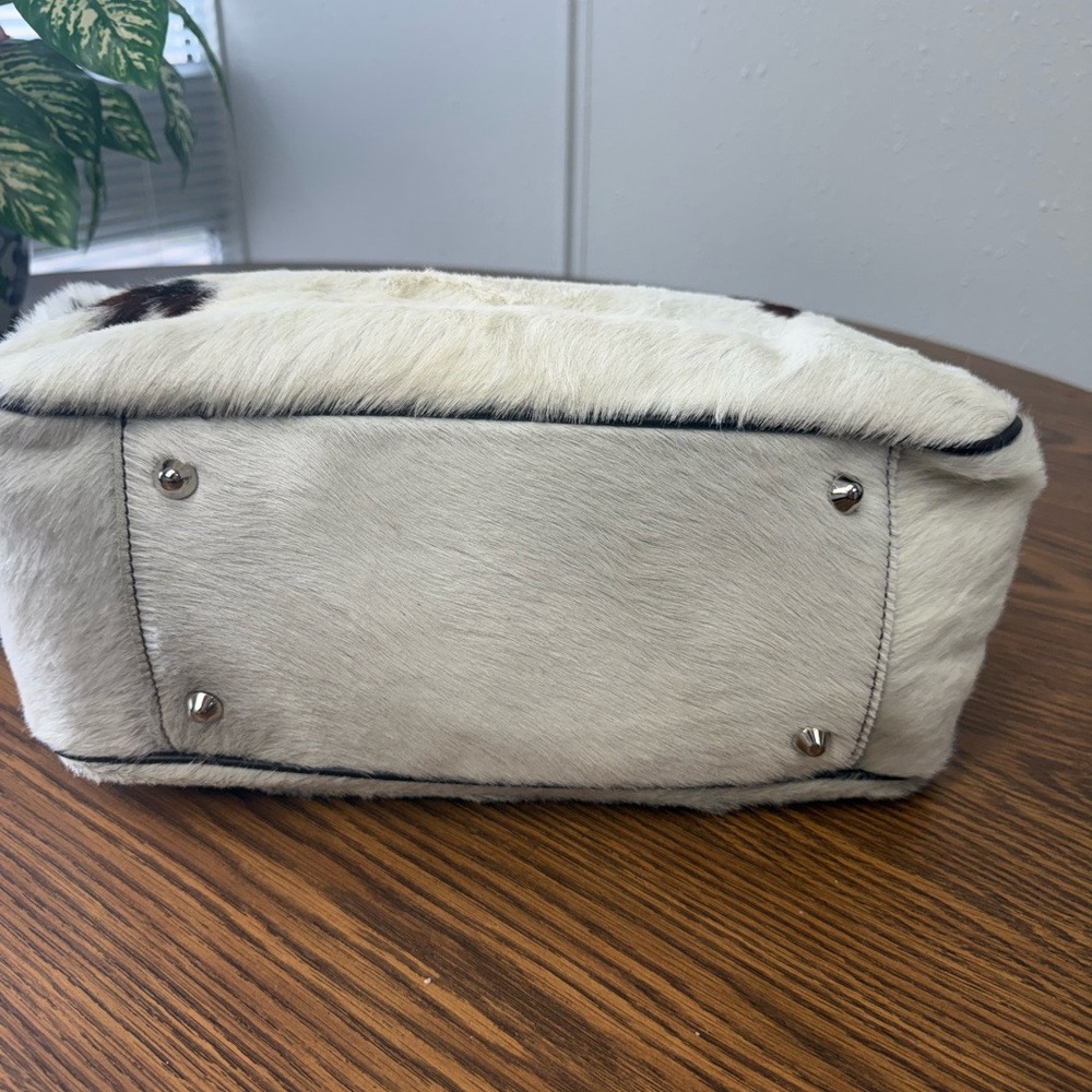 Mark & Graham Cowhide Tote in Black and White with Brown Leather Handles - Picture 3 of 5